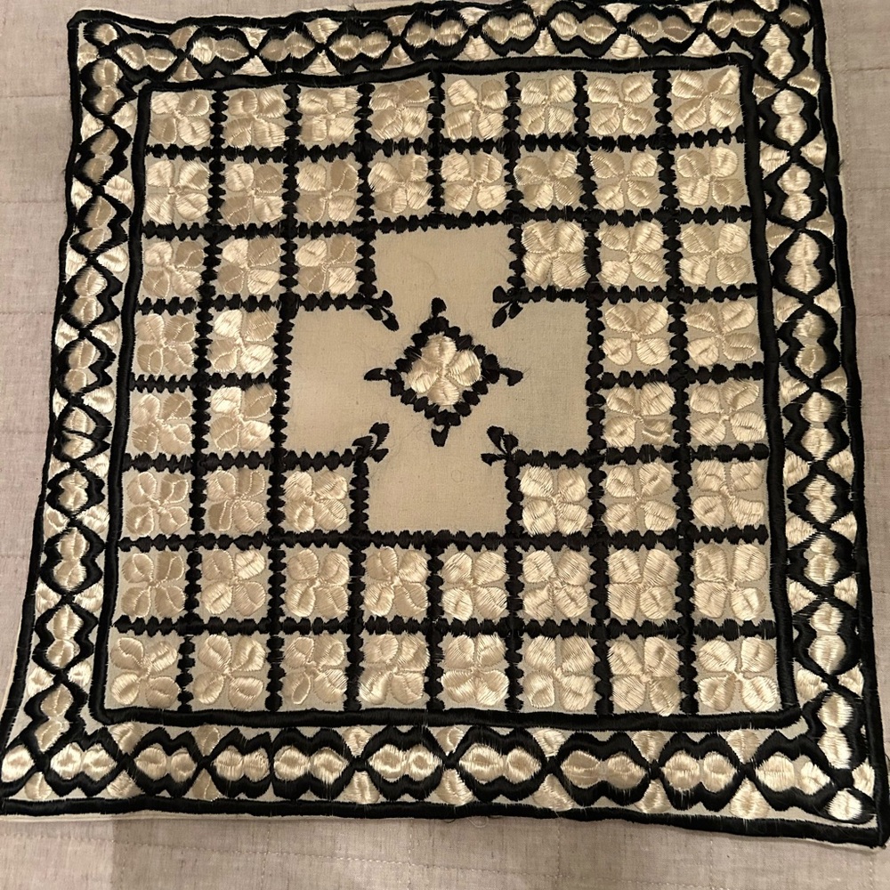 Elegant Black and Cream Embroidered Cushion Cover